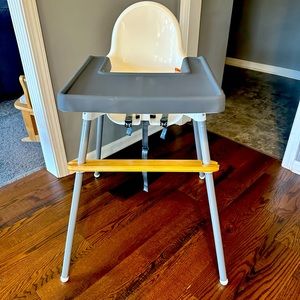 ANTILOP IKEA HIGH CHAIR WITH TRAY WHITE FOOT STOOL AND PLACEMATS